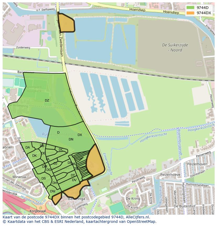 Afbeelding van het postcodegebied 9744 DX op de kaart.