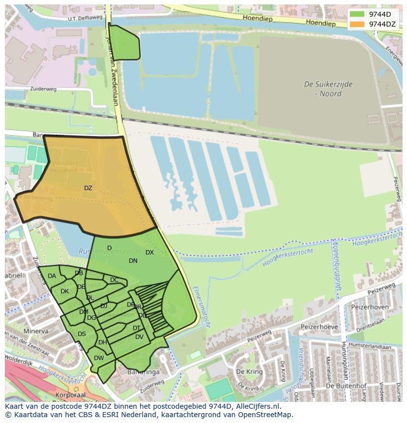 Afbeelding van het postcodegebied 9744 DZ op de kaart.