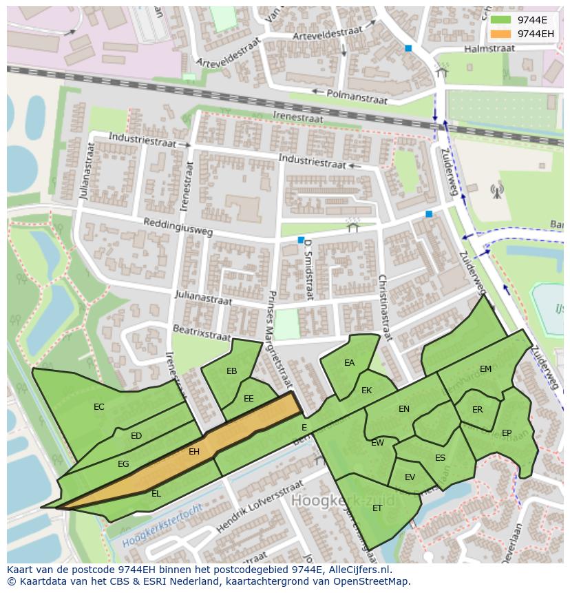 Afbeelding van het postcodegebied 9744 EH op de kaart.