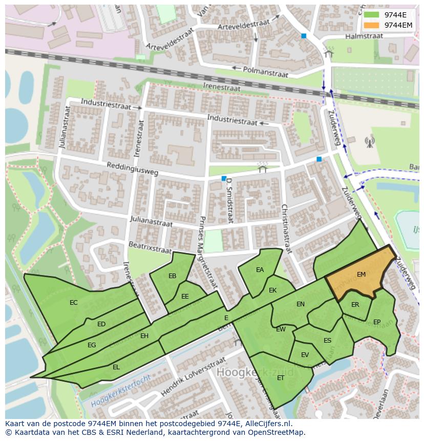 Afbeelding van het postcodegebied 9744 EM op de kaart.