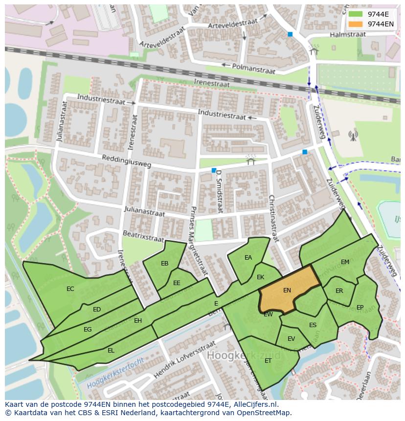 Afbeelding van het postcodegebied 9744 EN op de kaart.