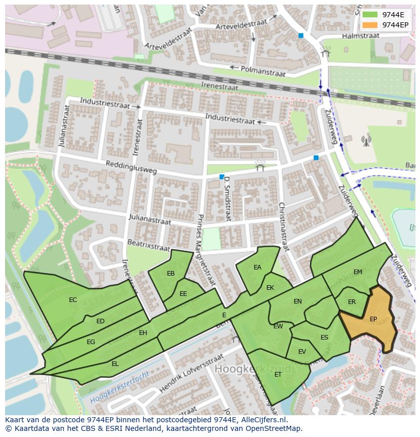 Afbeelding van het postcodegebied 9744 EP op de kaart.