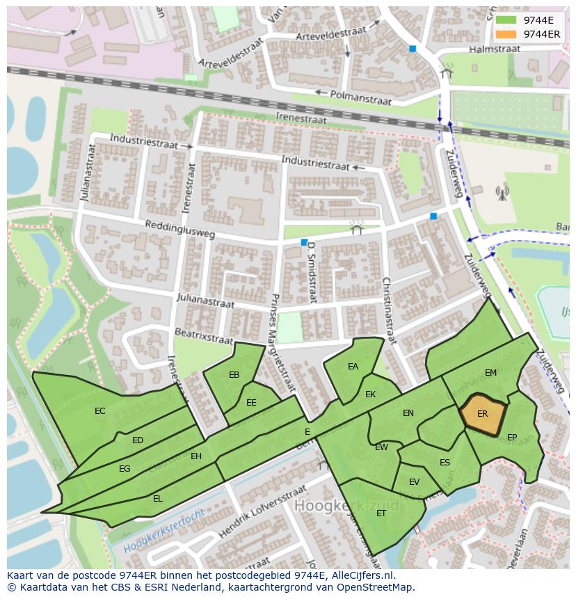 Afbeelding van het postcodegebied 9744 ER op de kaart.