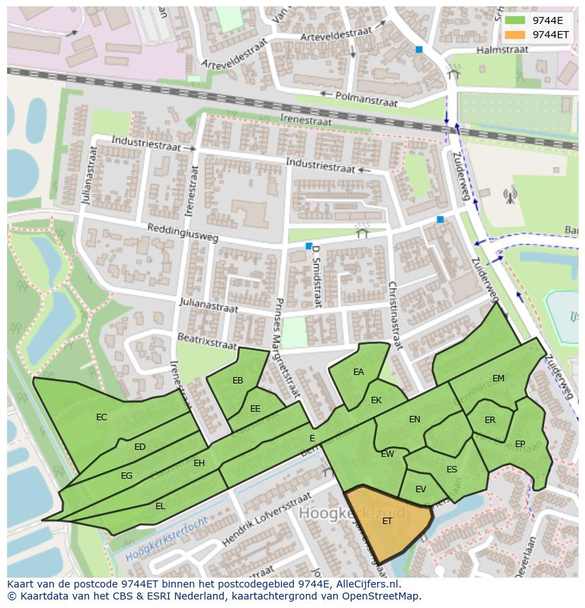 Afbeelding van het postcodegebied 9744 ET op de kaart.