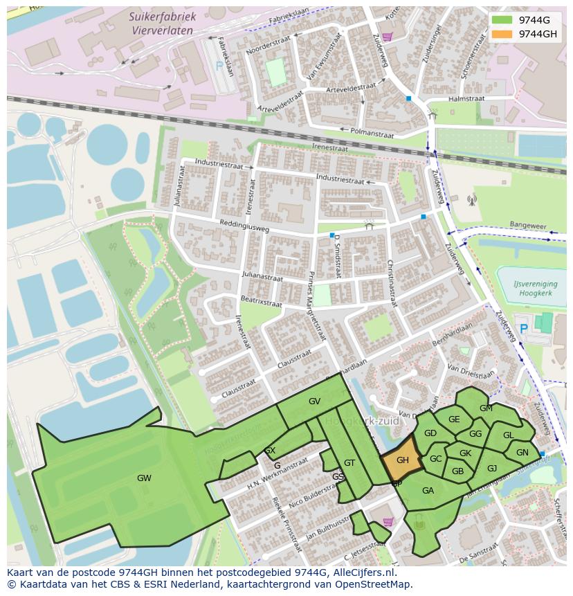 Afbeelding van het postcodegebied 9744 GH op de kaart.