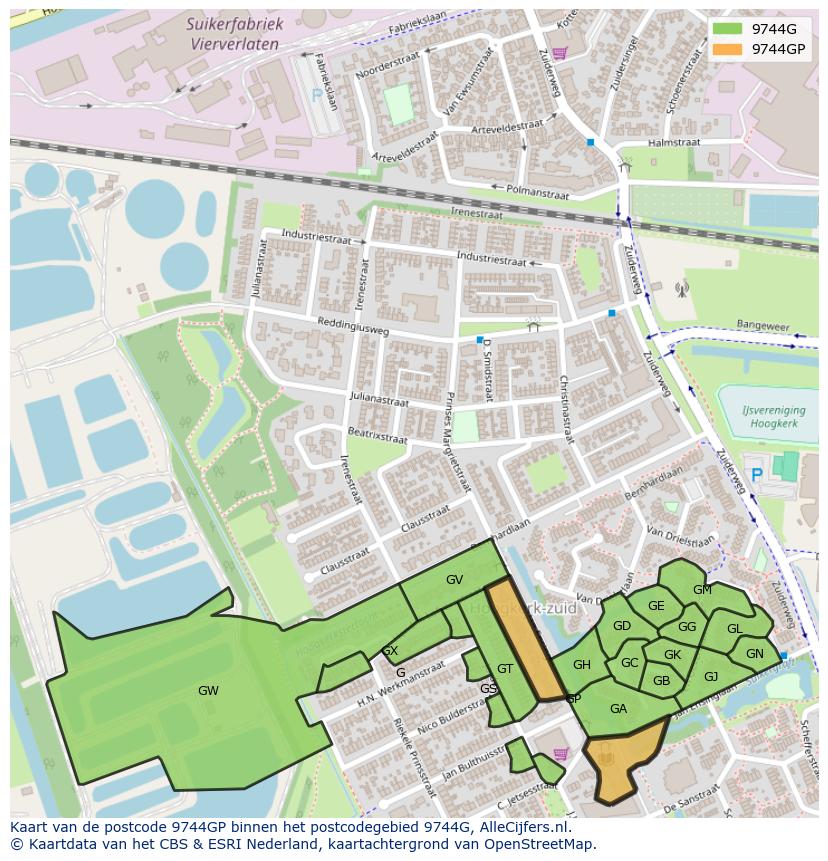 Afbeelding van het postcodegebied 9744 GP op de kaart.