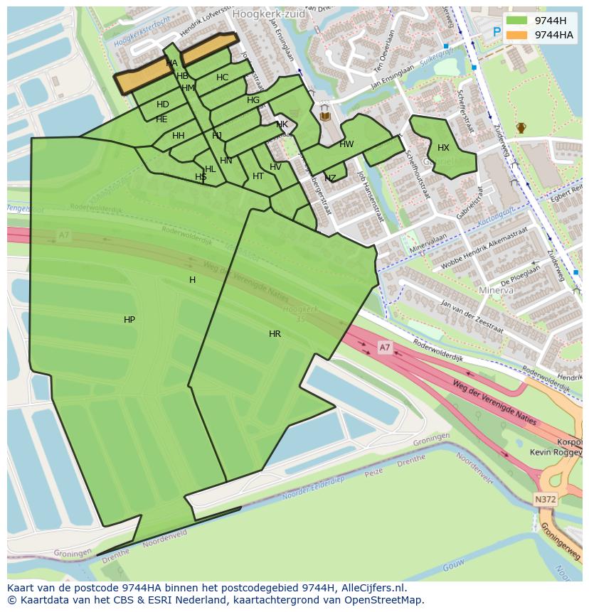 Afbeelding van het postcodegebied 9744 HA op de kaart.