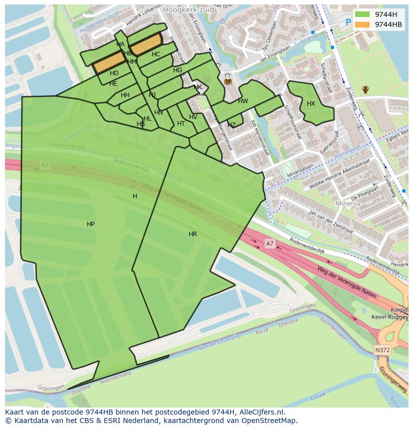 Afbeelding van het postcodegebied 9744 HB op de kaart.