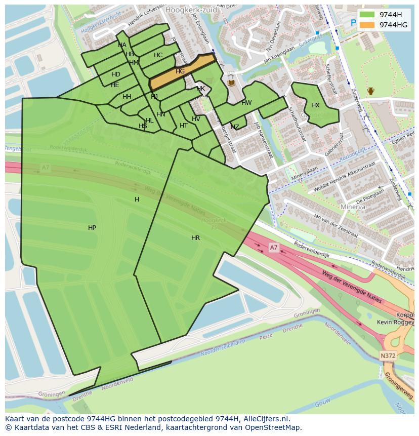 Afbeelding van het postcodegebied 9744 HG op de kaart.