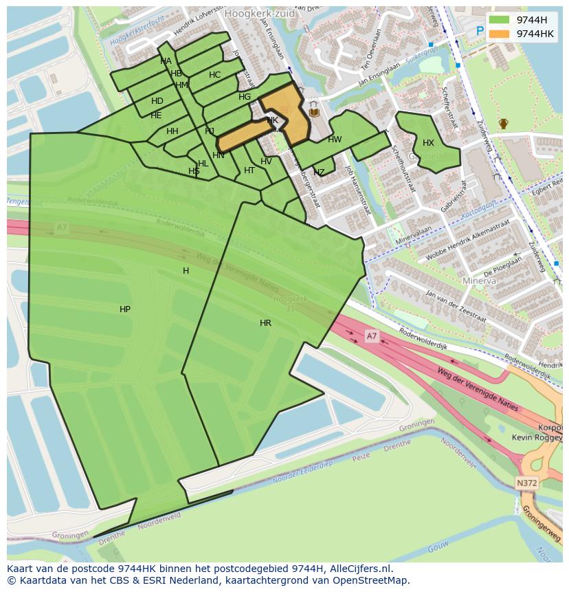 Afbeelding van het postcodegebied 9744 HK op de kaart.