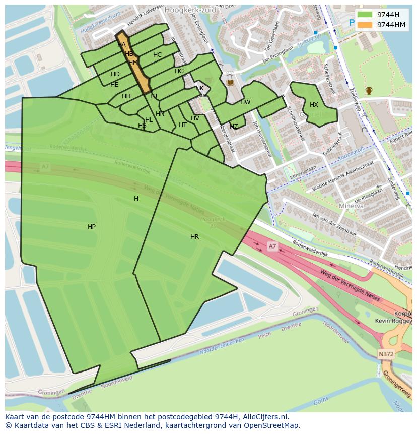 Afbeelding van het postcodegebied 9744 HM op de kaart.