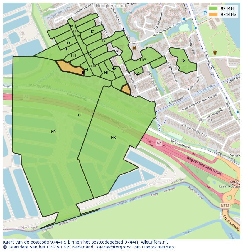 Afbeelding van het postcodegebied 9744 HS op de kaart.