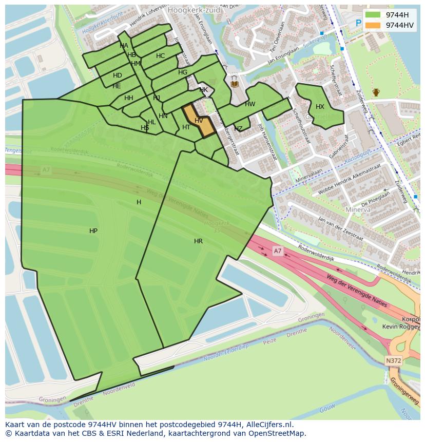 Afbeelding van het postcodegebied 9744 HV op de kaart.
