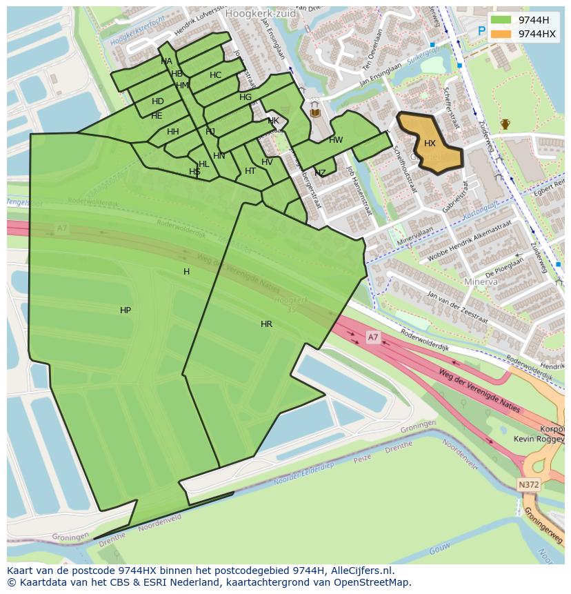 Afbeelding van het postcodegebied 9744 HX op de kaart.