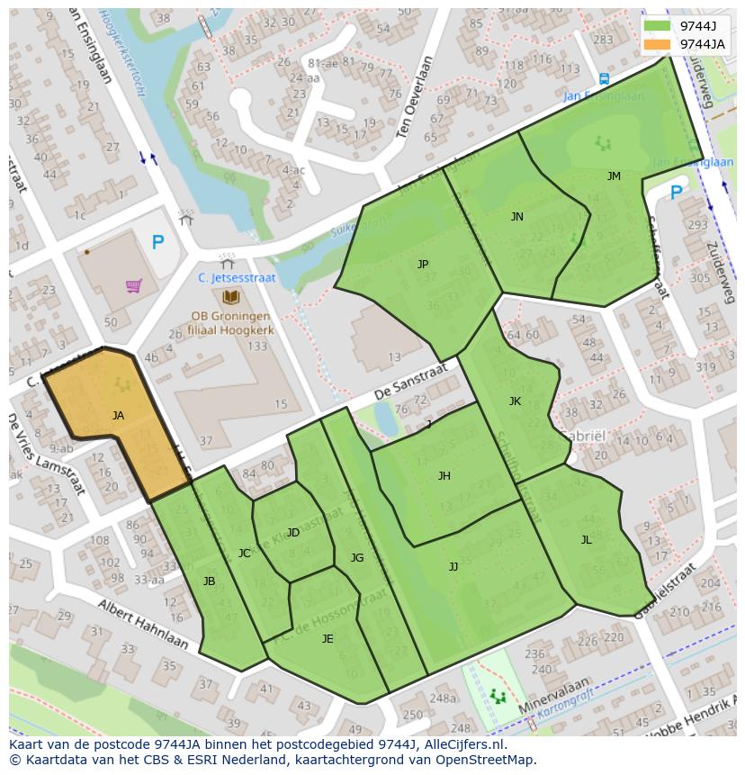 Afbeelding van het postcodegebied 9744 JA op de kaart.