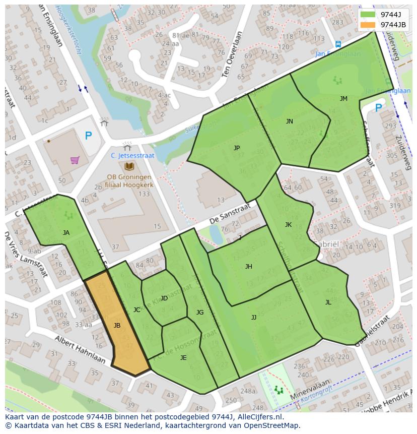 Afbeelding van het postcodegebied 9744 JB op de kaart.