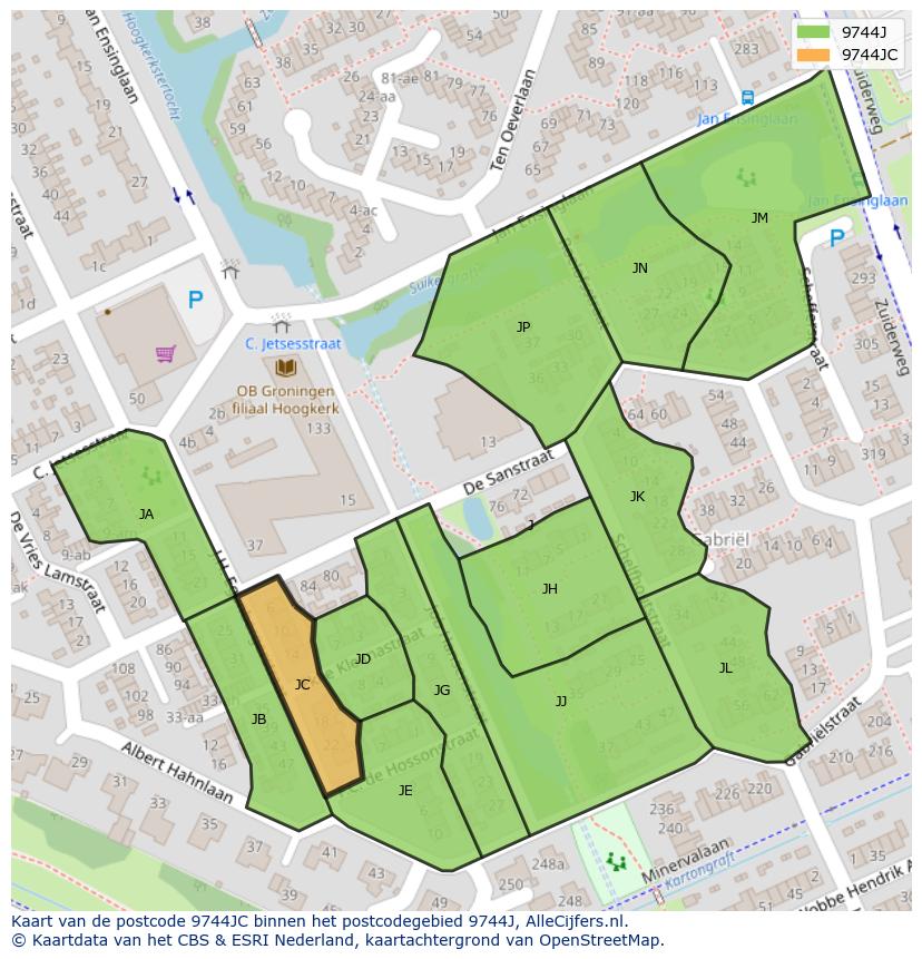 Afbeelding van het postcodegebied 9744 JC op de kaart.