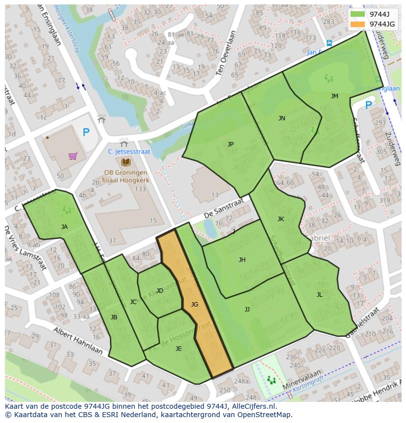 Afbeelding van het postcodegebied 9744 JG op de kaart.
