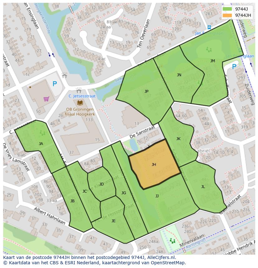 Afbeelding van het postcodegebied 9744 JH op de kaart.