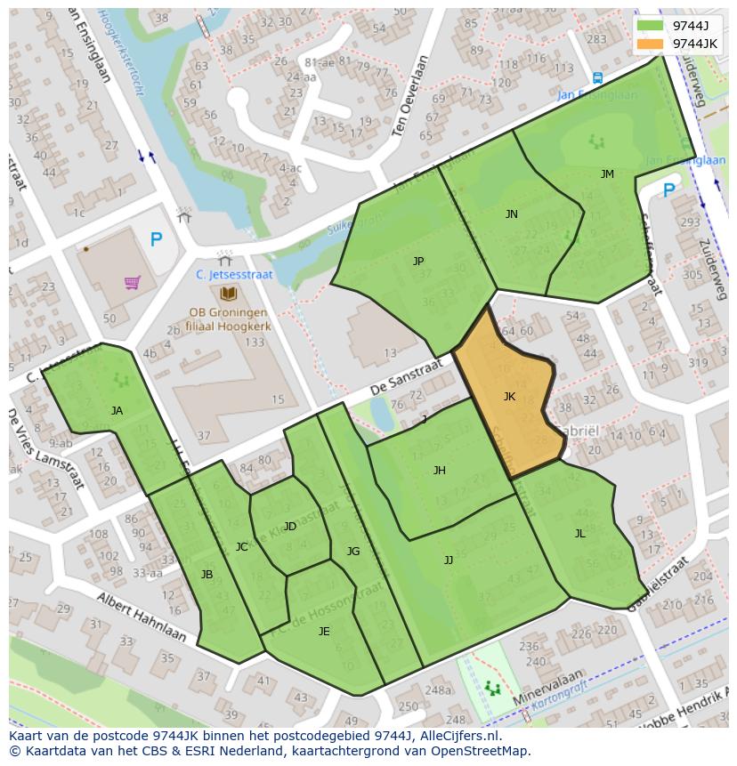 Afbeelding van het postcodegebied 9744 JK op de kaart.