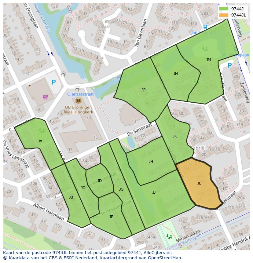 Afbeelding van het postcodegebied 9744 JL op de kaart.