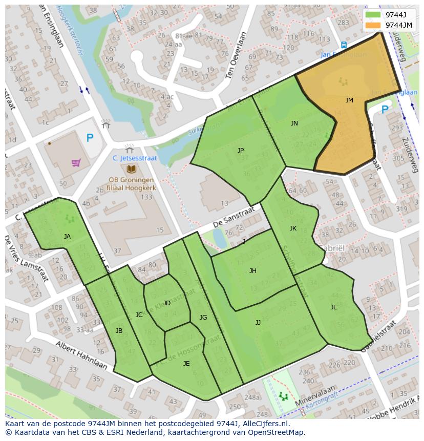 Afbeelding van het postcodegebied 9744 JM op de kaart.