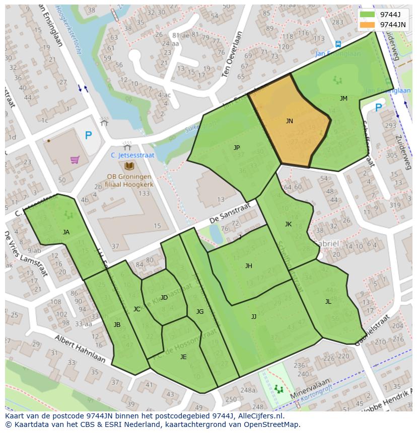 Afbeelding van het postcodegebied 9744 JN op de kaart.
