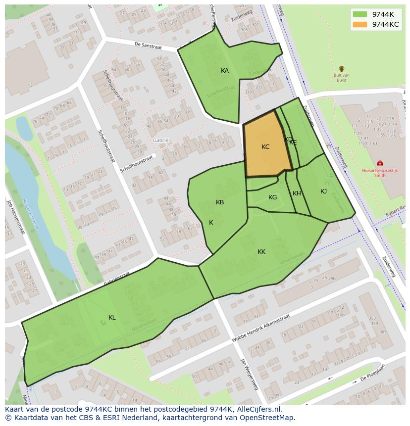 Afbeelding van het postcodegebied 9744 KC op de kaart.
