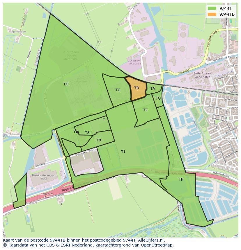Afbeelding van het postcodegebied 9744 TB op de kaart.