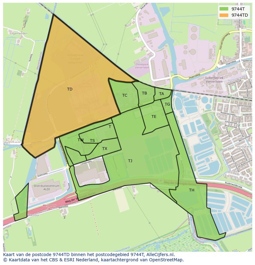 Afbeelding van het postcodegebied 9744 TD op de kaart.