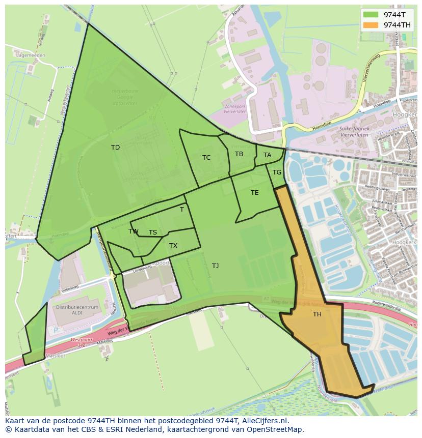 Afbeelding van het postcodegebied 9744 TH op de kaart.