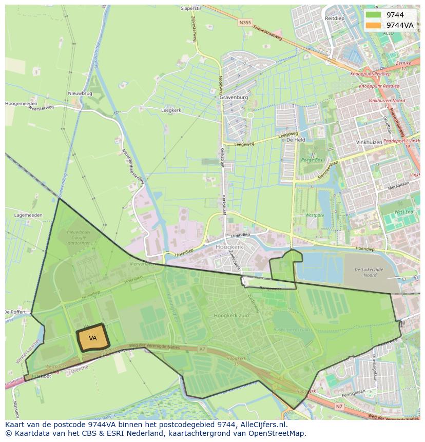 Afbeelding van het postcodegebied 9744 VA op de kaart.