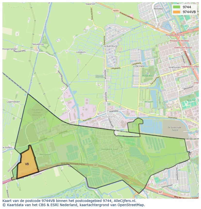 Afbeelding van het postcodegebied 9744 VB op de kaart.