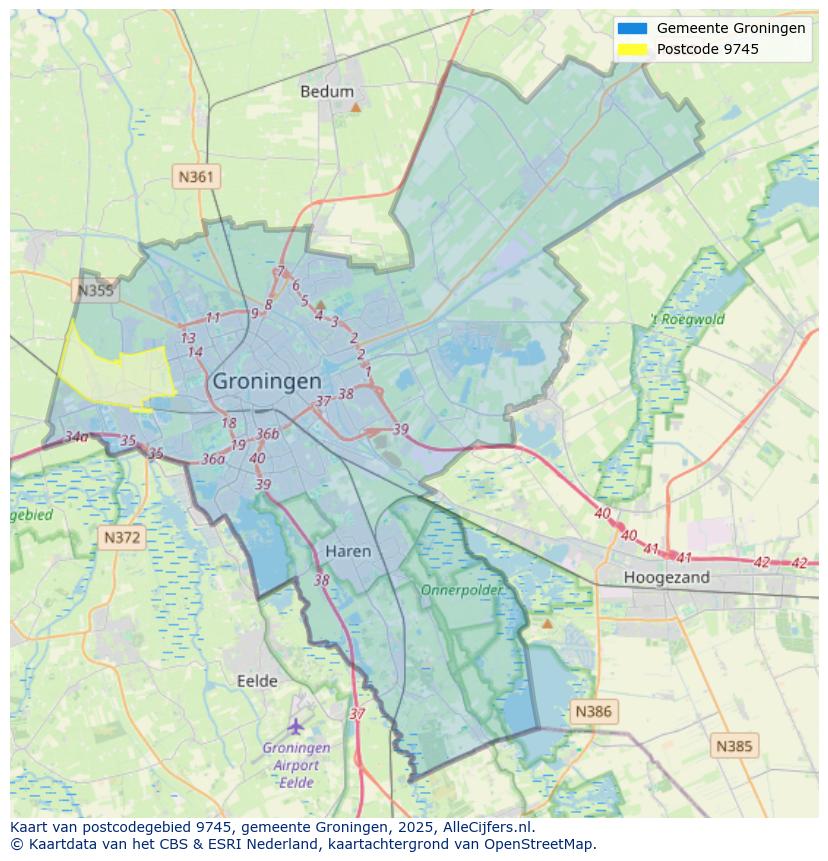 Afbeelding van het postcodegebied 9745 op de kaart.