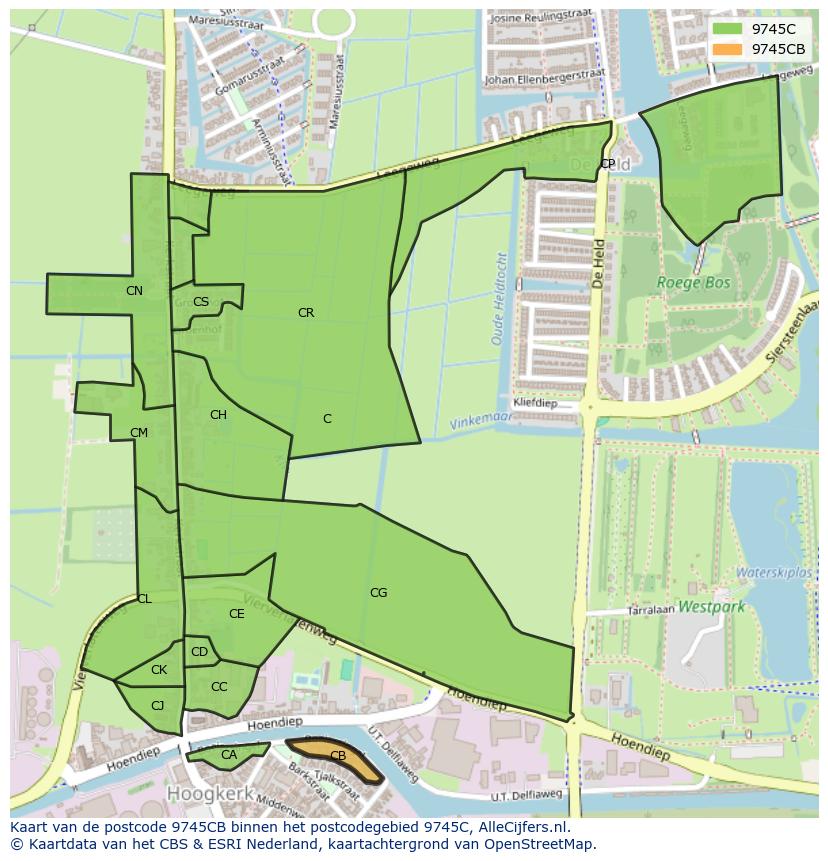 Afbeelding van het postcodegebied 9745 CB op de kaart.