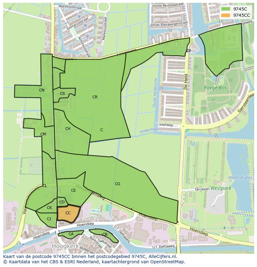 Afbeelding van het postcodegebied 9745 CC op de kaart.