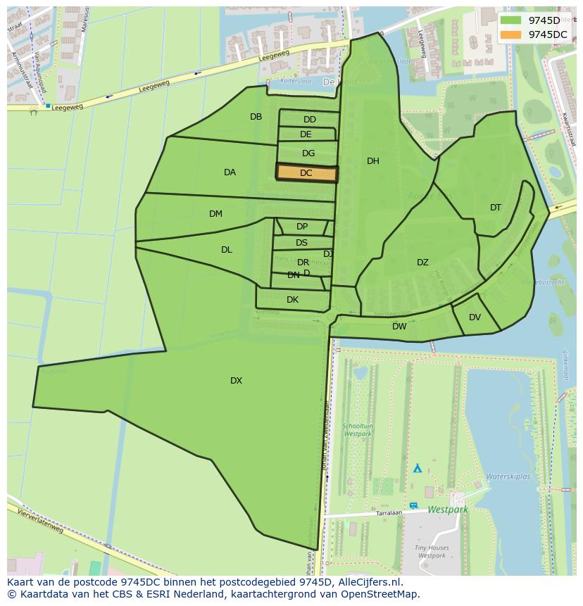 Afbeelding van het postcodegebied 9745 DC op de kaart.