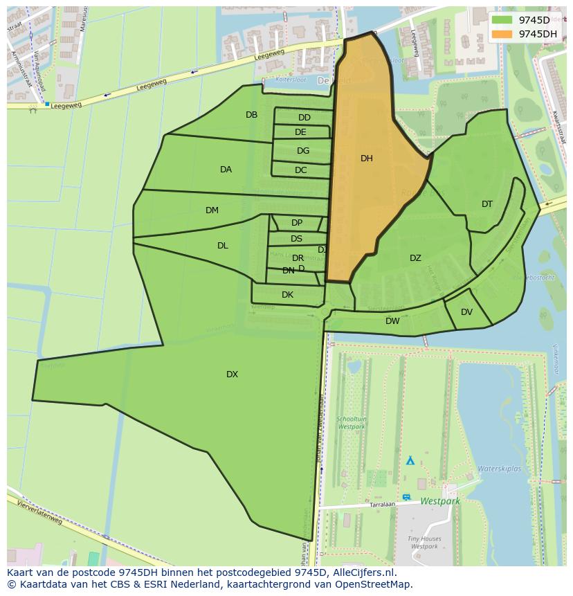 Afbeelding van het postcodegebied 9745 DH op de kaart.