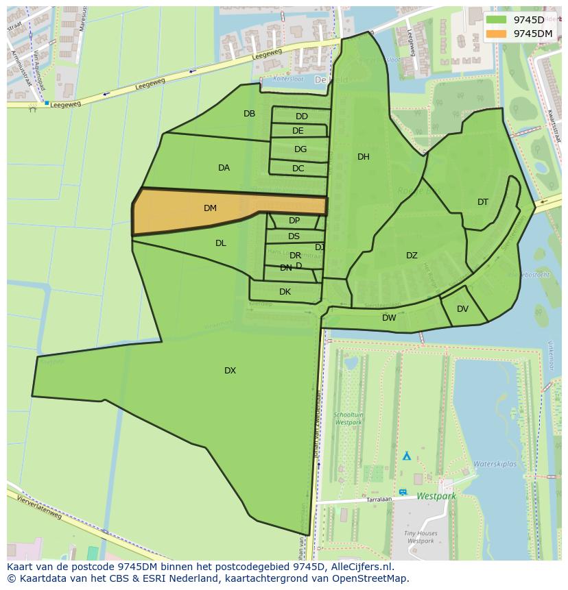 Afbeelding van het postcodegebied 9745 DM op de kaart.