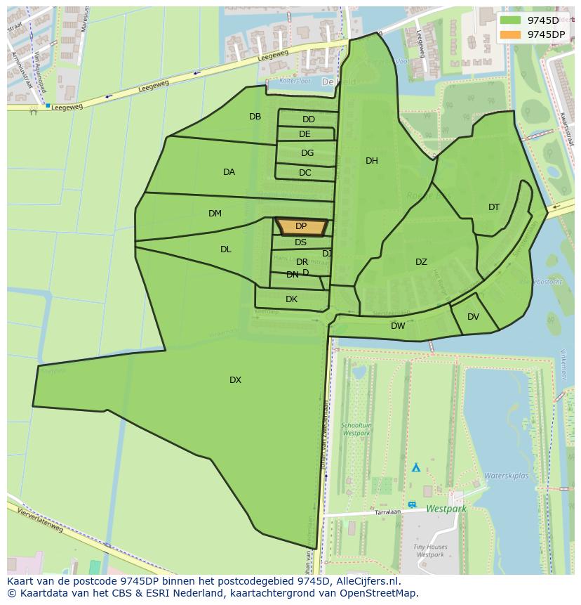 Afbeelding van het postcodegebied 9745 DP op de kaart.