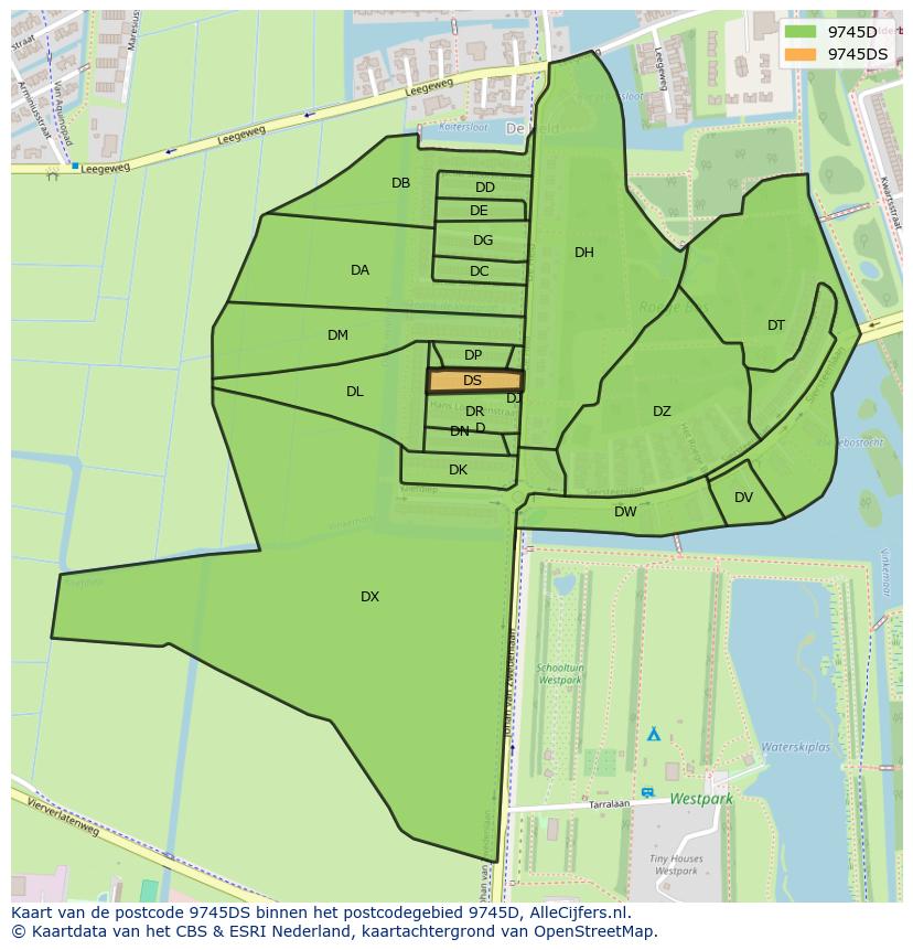 Afbeelding van het postcodegebied 9745 DS op de kaart.