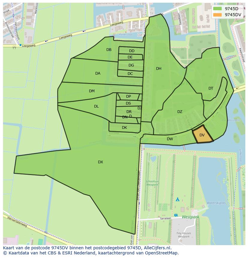 Afbeelding van het postcodegebied 9745 DV op de kaart.