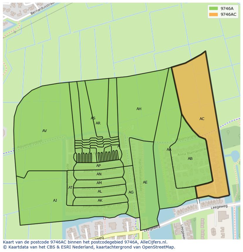 Afbeelding van het postcodegebied 9746 AC op de kaart.