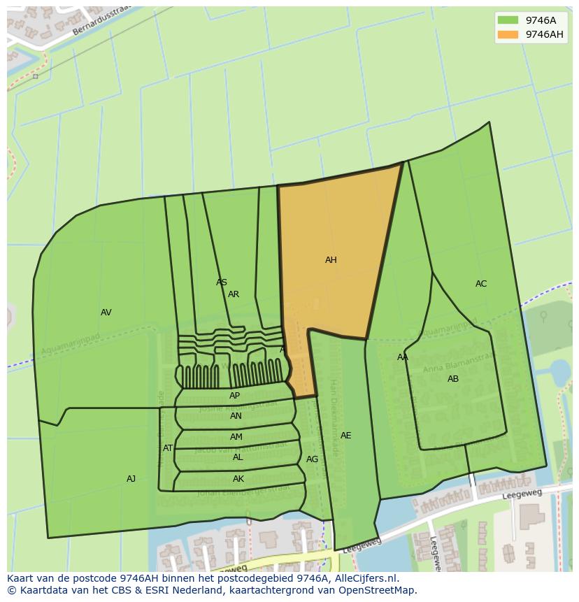 Afbeelding van het postcodegebied 9746 AH op de kaart.