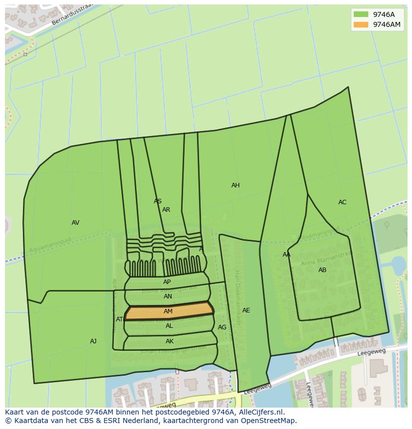Afbeelding van het postcodegebied 9746 AM op de kaart.