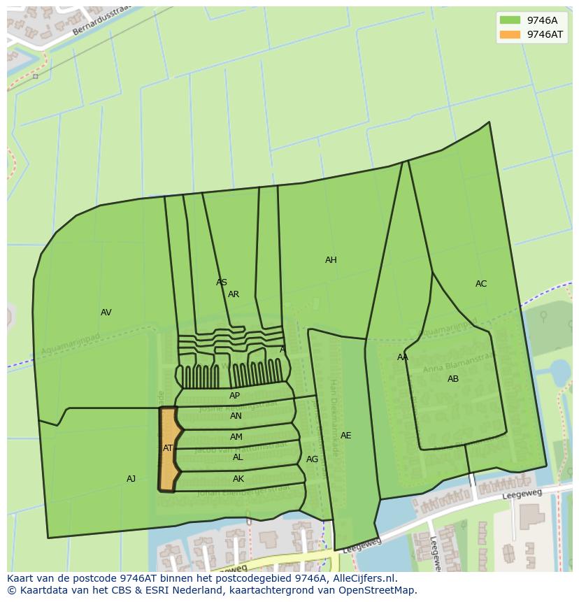 Afbeelding van het postcodegebied 9746 AT op de kaart.