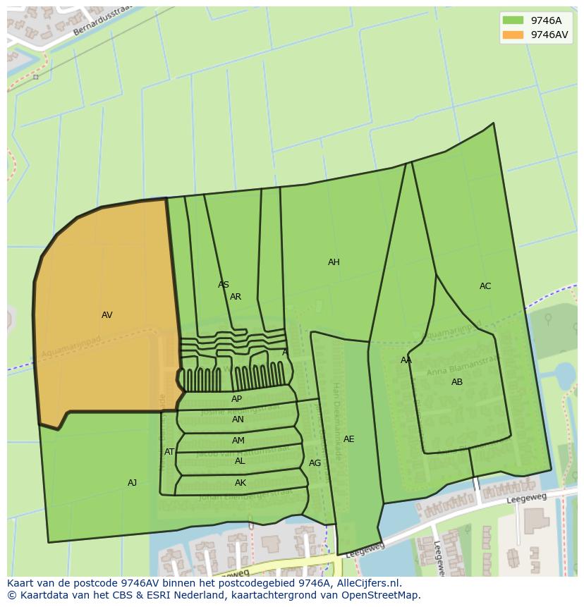 Afbeelding van het postcodegebied 9746 AV op de kaart.