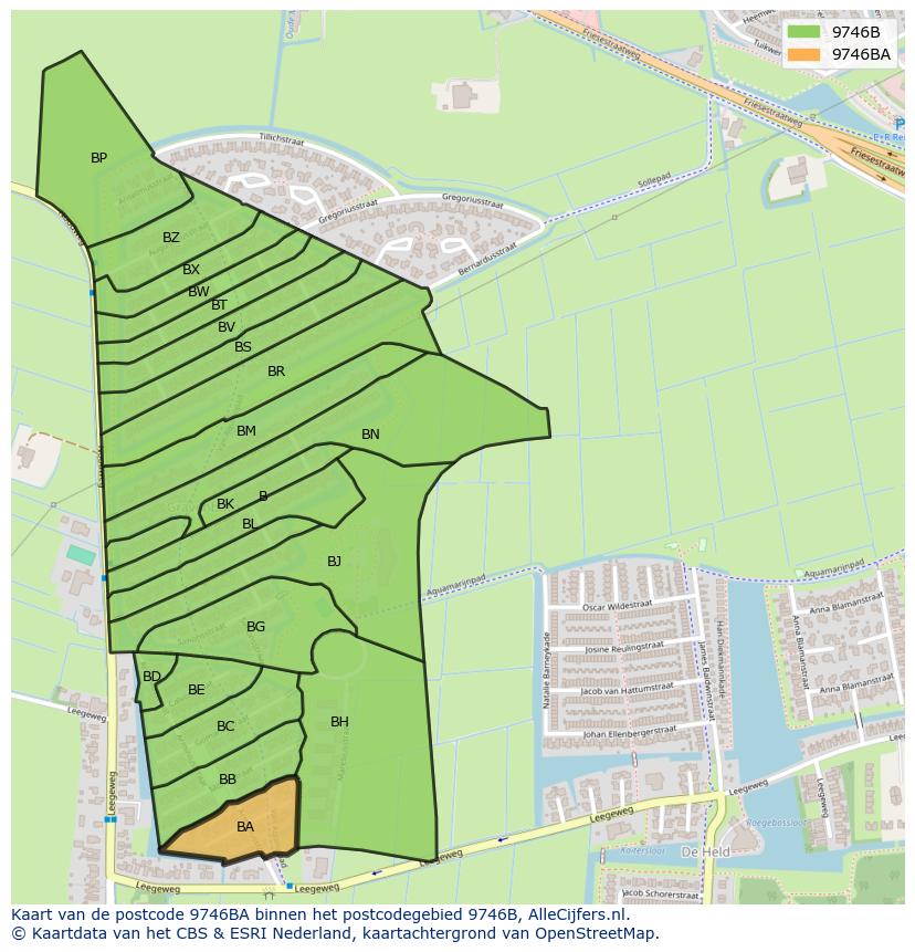 Afbeelding van het postcodegebied 9746 BA op de kaart.