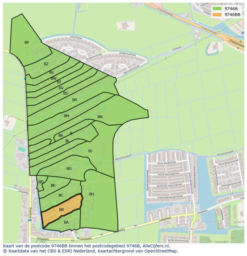 Afbeelding van het postcodegebied 9746 BB op de kaart.