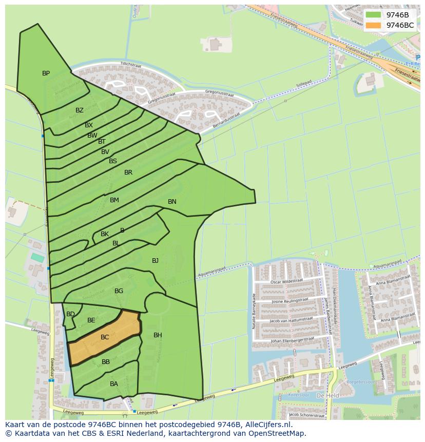 Afbeelding van het postcodegebied 9746 BC op de kaart.